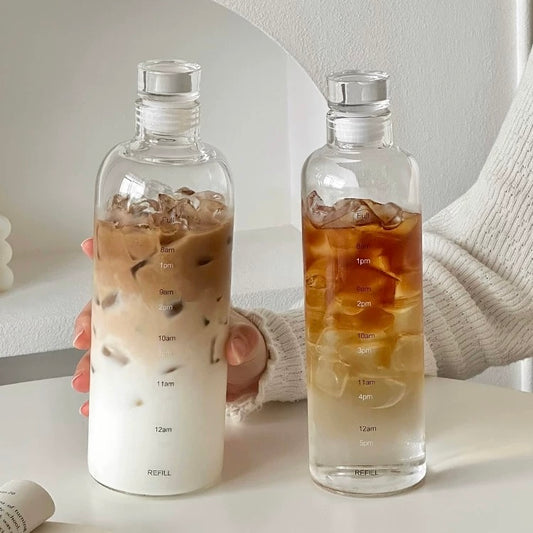 Time Marker Glass Water Bottle - 500ML / 750ML