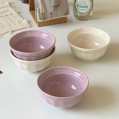 Creamy Minimalist Ceramic Cereal Bowls - Elegant and Versatile Dining Set in Creamy Purple and Creamy White