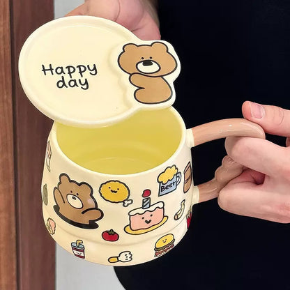 Doodle Animal Ceramic Mug with Lid – 400ML