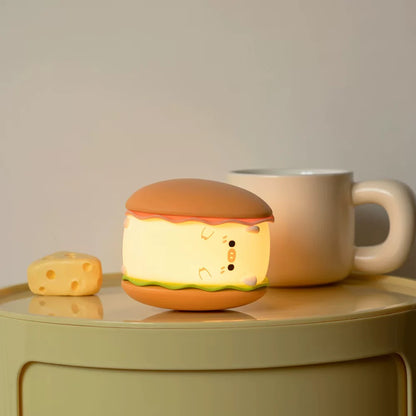 Hamburger Pig Tap-On Night Light | Cute Silicone Design with Adjustable Brightness and Timer