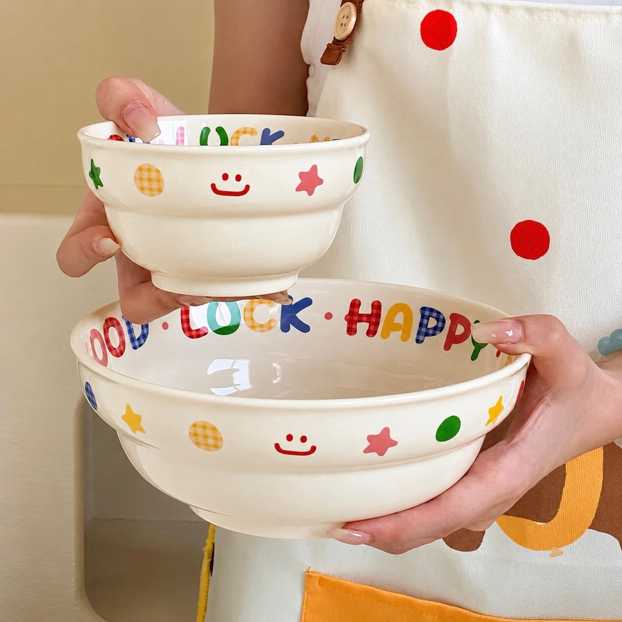 Rainbow Gingham Letter Ceramic Bowl – 2 Sizes