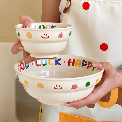 Rainbow Gingham Letter Ceramic Bowl – 2 Sizes