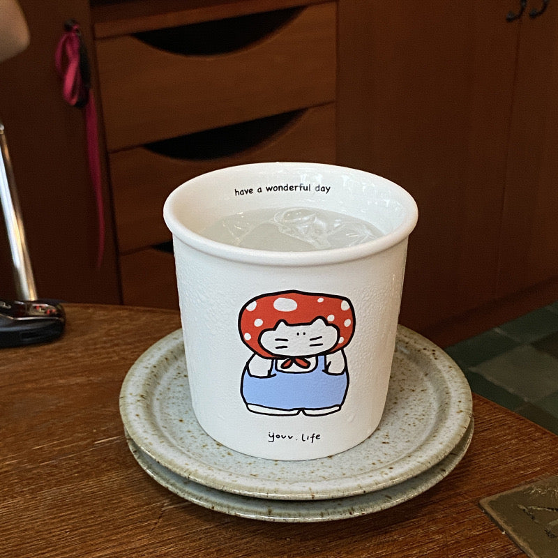 Mushroom Cat Ceramic Mug | Adorable Design, Perfect for Coffee and Juice, 350ML Capacity