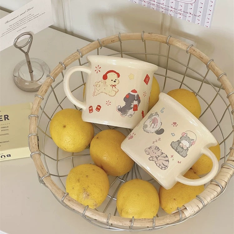 Creamy Cat & Dog Ceramic Mini Mug - 270ML