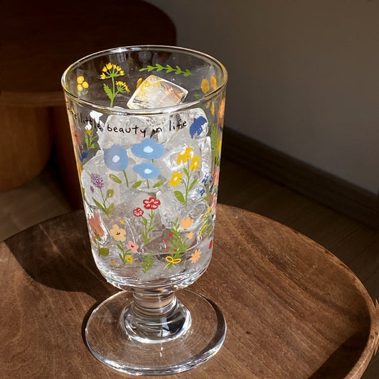 Spring Floral Footed Glass Cup – 250ML Capacity