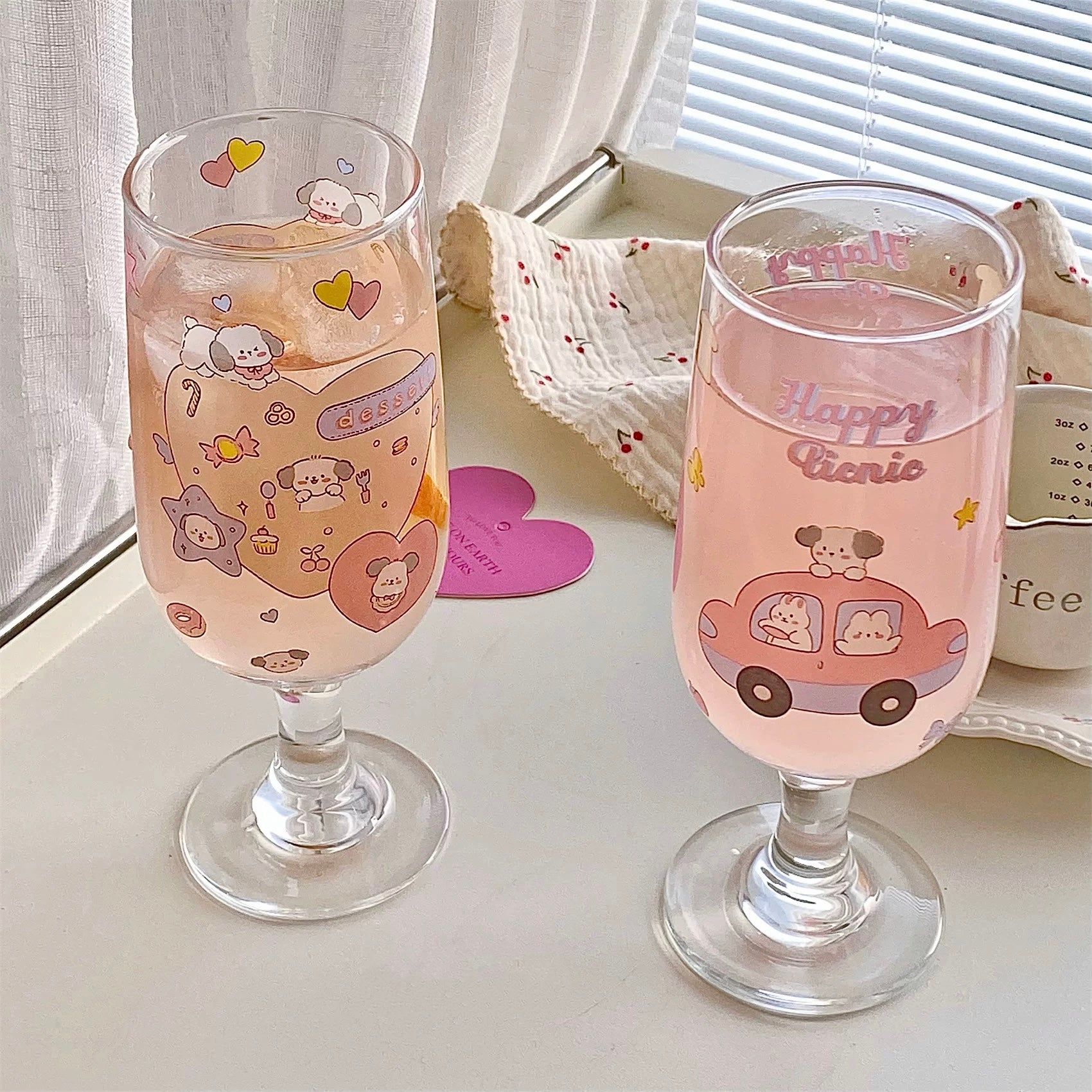 Cute Bunny & Puppy Footed Glass Cup - 320ML