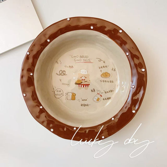Adorable Bread Bear Ceramic Deep Plate, 8-Inch