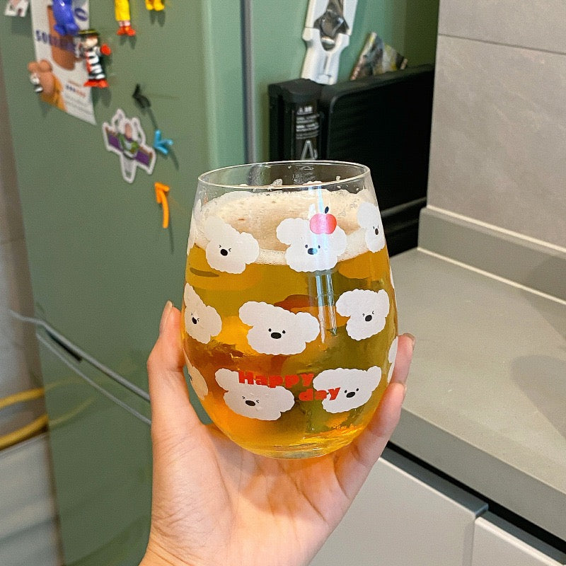 Cute Cotton Dog Large Glass Cup | Heat-Resistant, 540ML Capacity