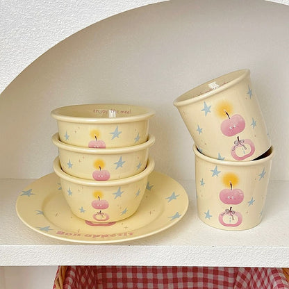 Charming Apple & Star Ceramic Dinnerware Set - Durable and Safe Underglaze Ceramic