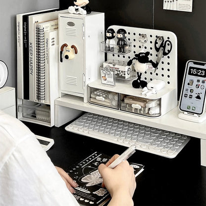 Creamy Style Pegboard Storage Drawer | Compact Organizer with 2 Drawers, 2 Hooks, and 2 Shelves