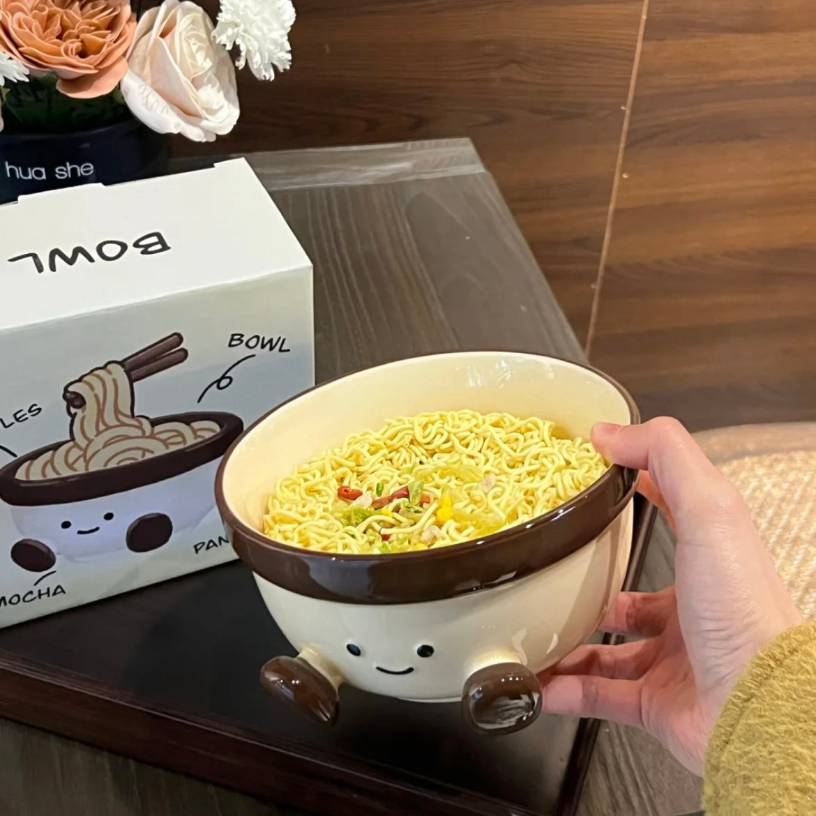 Cute Footed Ceramic Ramen Bowl – 1000ML Capacity