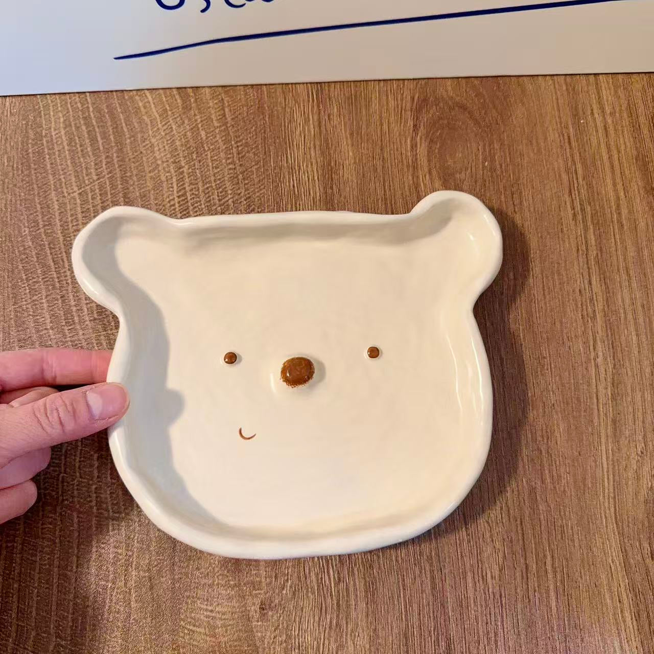 Bear-Shaped Ceramic Dessert Plate - 7.7-Inch