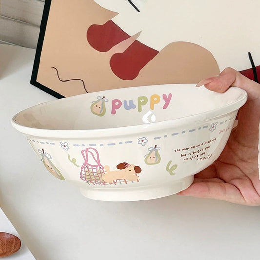 Snowy Puppy Ceramic Ramen Bowl - 1000ML