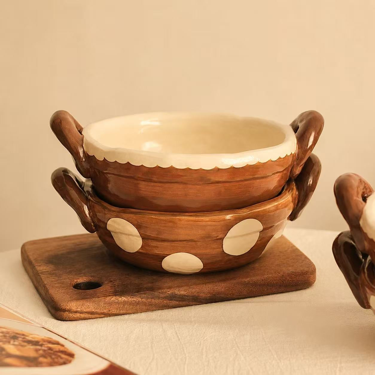 Vintage Handcrafted Ceramic Ramen Bowl with Handles - 800ML