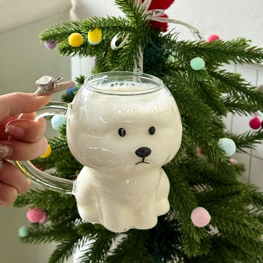 Cute Bichon Frise Glass Mug – 560ML