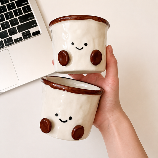 Hand-Painted Cocoa Bean Ceramic Coffee Mug - 280ML