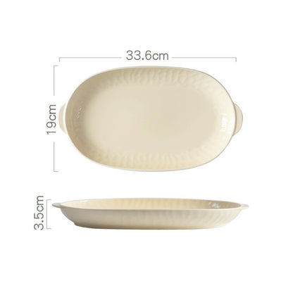 Cream Style Frosted Oval Plate with Handles | Two Colors: Ivory White and Light Brown