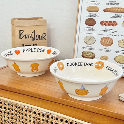 Cute Apple Dog & Cookie Dog Ramen Bowl – 1000ml Large Ceramic Bowl