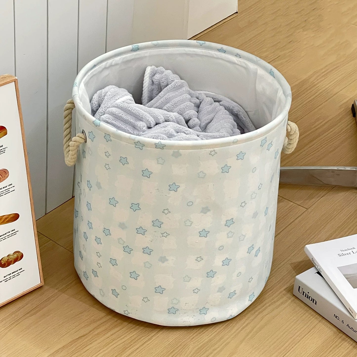 Cute Star Cotton-Linen Laundry Basket – Foldable & Water-Resistant