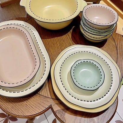 Comic Style Handcrafted Ceramic Dinnerware Set | Unique 2D Aesthetic, 4 Colors Available