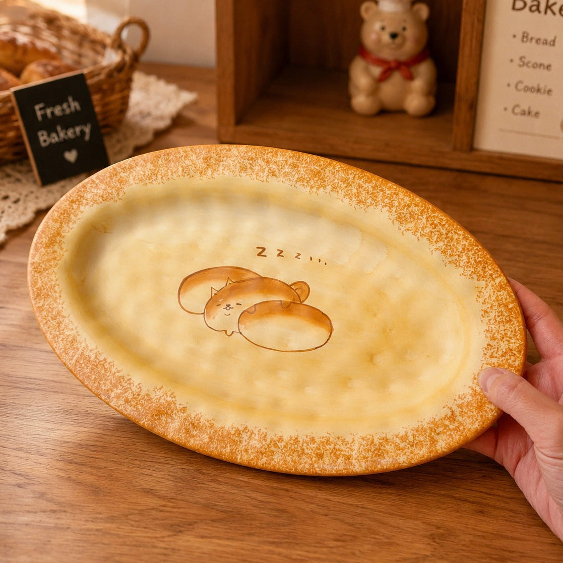 Bread Shiba Inu Ceramic Oval Platter, 12-Inch