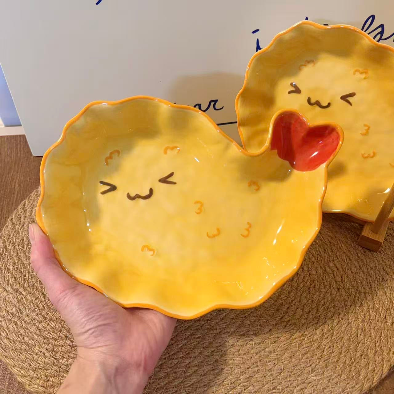 Hand-Painted Cute Fried Shrimp Ceramic Dessert Plate, 8.5-Inch