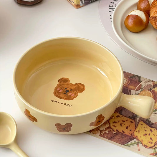 Creamy Emo Bear Handled Baking Dish - 600ML