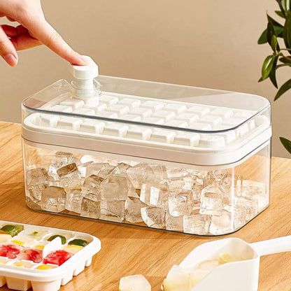 Push-Button Ice Cube Maker – Double-Layer Design with 64 Compartments | Includes Ice Scoop