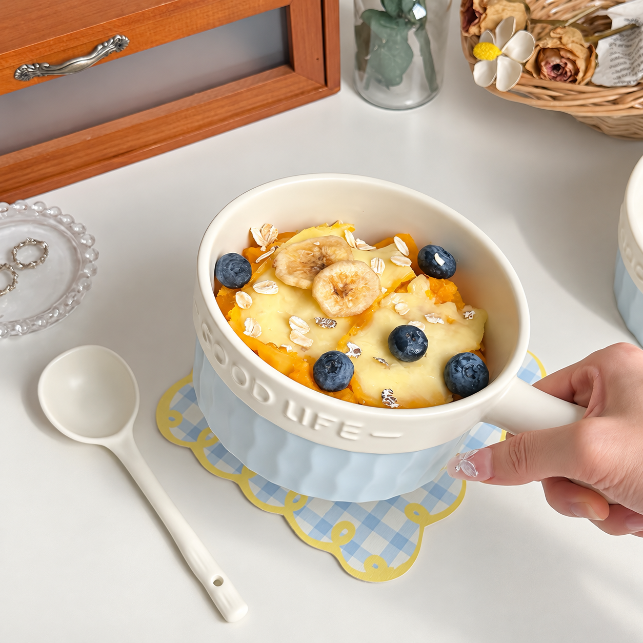 Good Life Morandi Ceramic Baking Bowl with Handle – 600ML