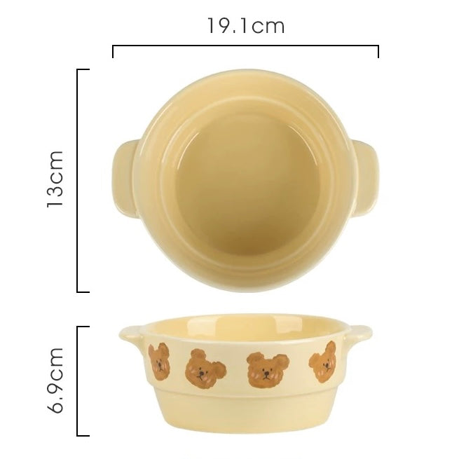 Adorable Double-Handle Baking Bowl with Emo Bear Design – Oven, Microwave, and Air Fryer Safe