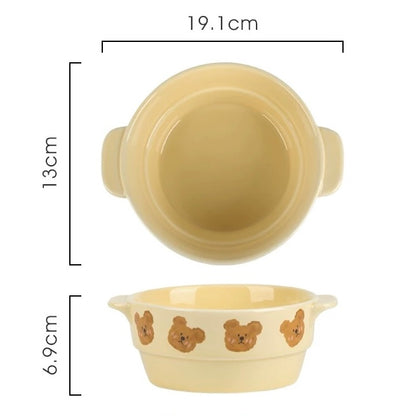 Adorable Double-Handle Baking Bowl with Emo Bear Design – Oven, Microwave, and Air Fryer Safe