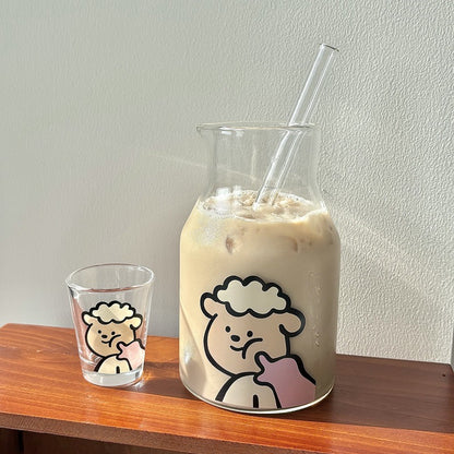 Chubby Sheep Glass Pitcher Set – Cute 4-Piece Gift Box with Cups & Straw