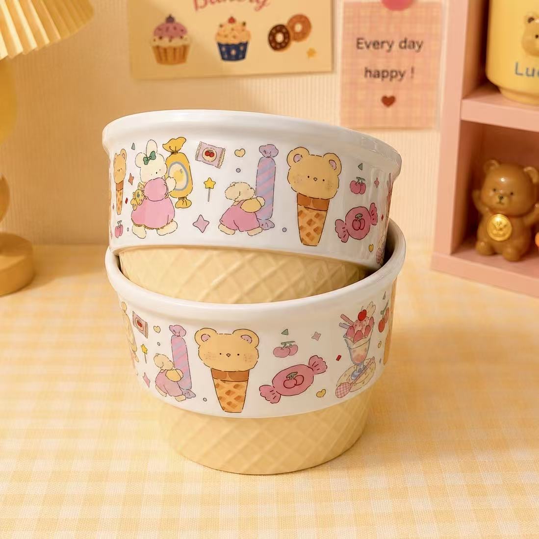 Ice Cream Party Ceramic Cereal Bowl - Artist Collaboration, 560ML