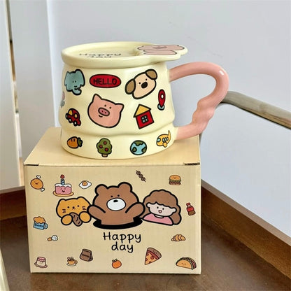 Doodle Animal Ceramic Mug with Lid – 400ML