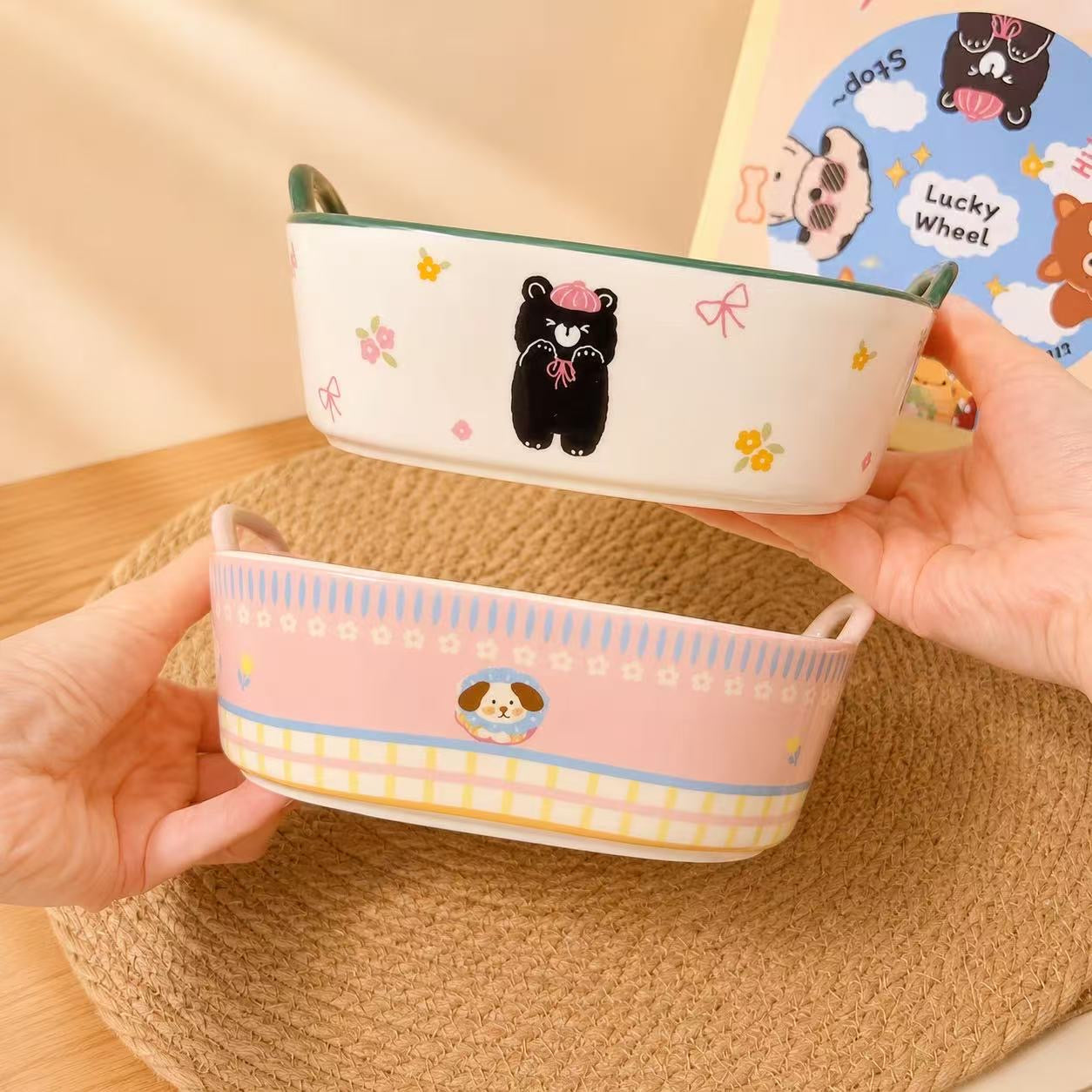 Cute Animal Ceramic Baking Dish with Handles - Oven & Air Fryer Safe