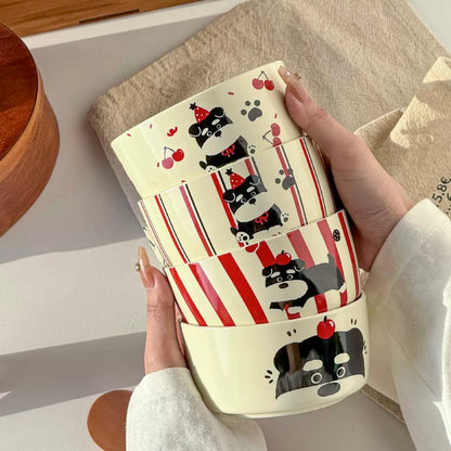 Cute Schnauzer Ceramic Bowl Gift Set - Set of 4, 350ML