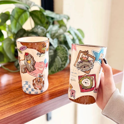 Vintage Brown Puppy Ceramic Mug - 380ML Capacity