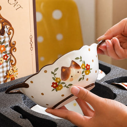 Retro Modern Cat Ceramic Dinnerware Gift Set - Set of 9