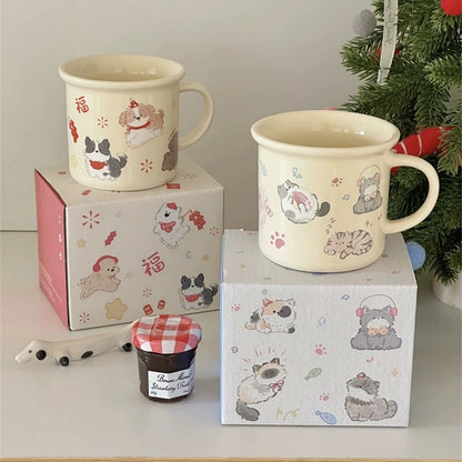 Creamy Cat & Dog Ceramic Mug - 270ML