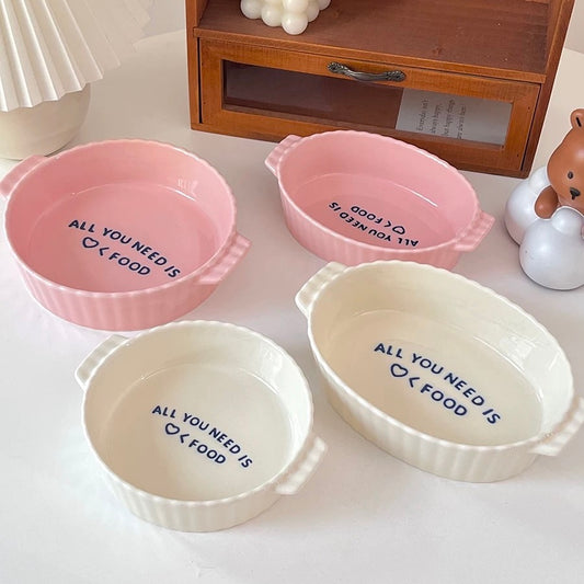 Vertical Stripe Double-Handled Baking Dish - 8 Styles, Available in White and Pink