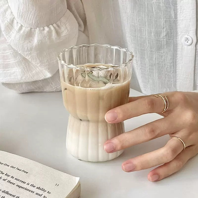 Floral ribbed glass cups with elegant wavy rim, available in 325ML and 550ML