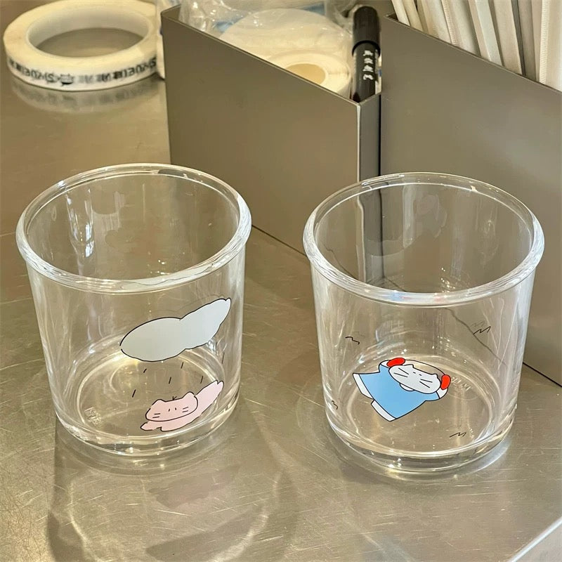 Cat Line-Art Glass Cup, 400ML Capacity