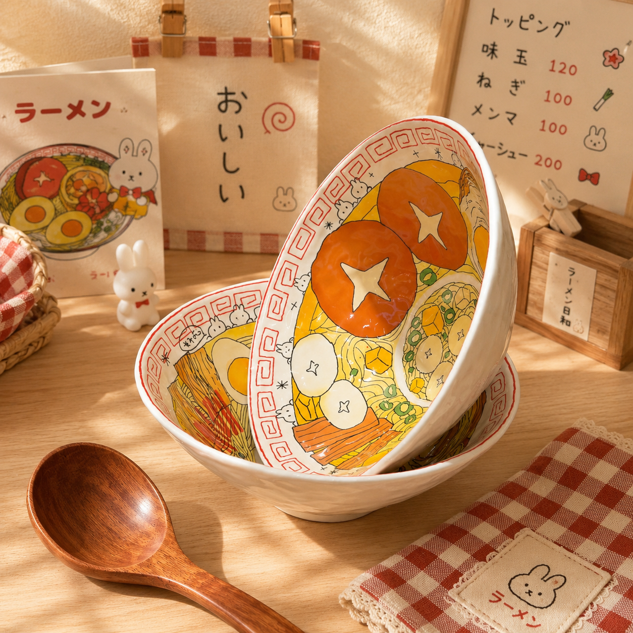 Japanese Ramen Illustration Ceramic Bowl, 800ML