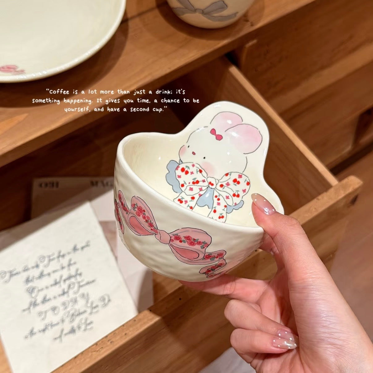 Bow Bunny Handle Ceramic Yogurt Bowl with Spoon – 350ML
