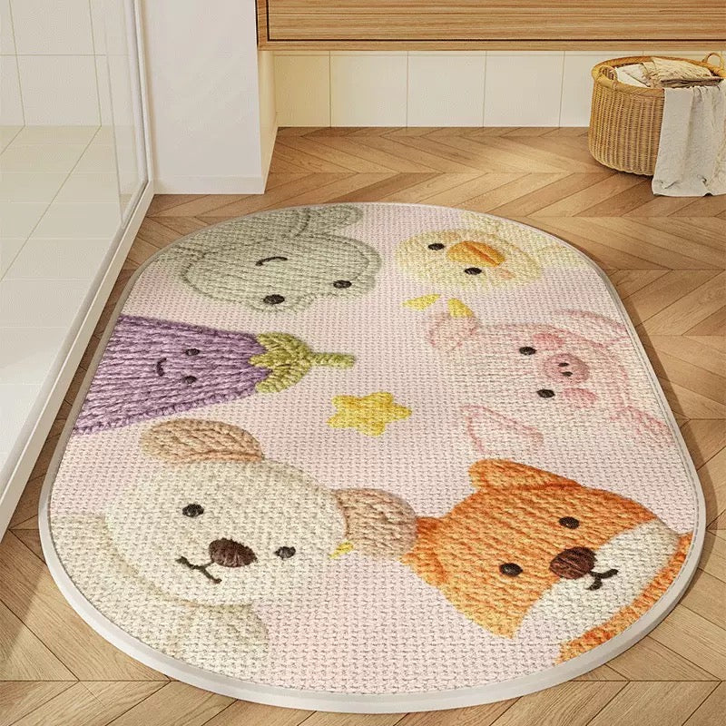 Animal Friends Linen Woven Absorbent Bathroom Rug - 50x80cm
