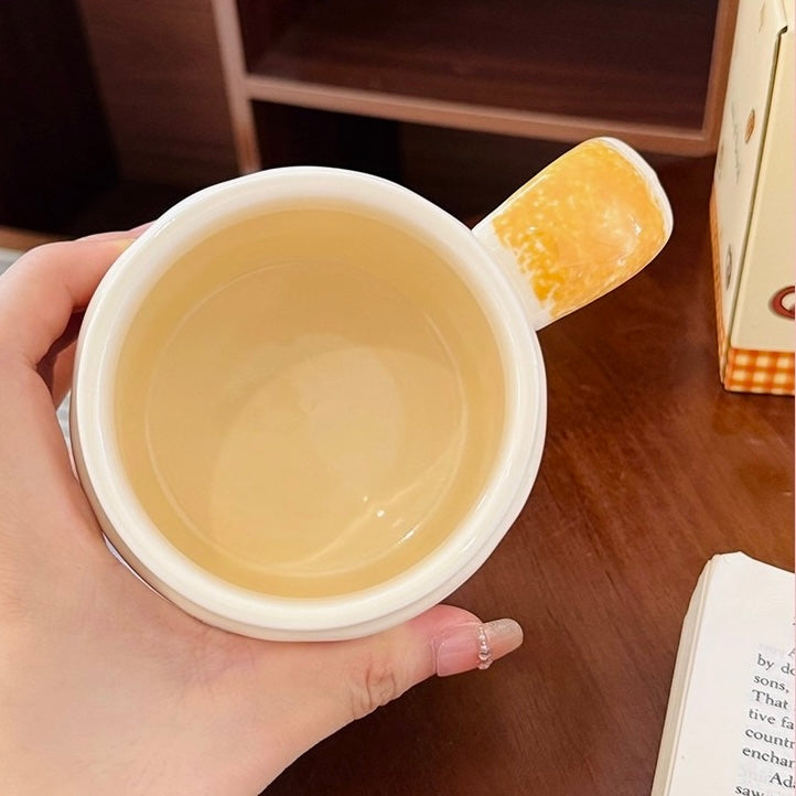 Bread truck cat ceramic mug with bread-shaped lid and gradient handle, 420ML capacity