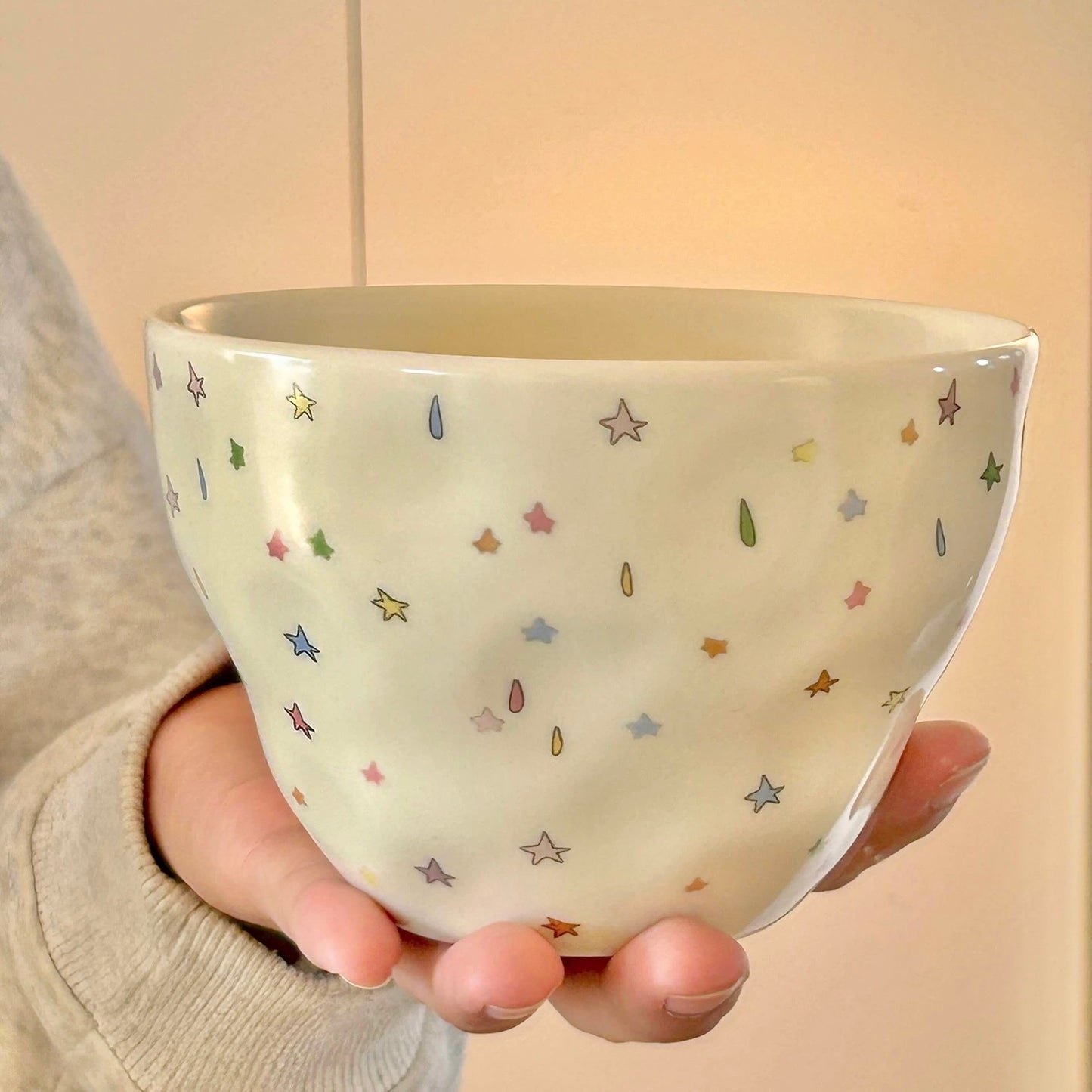 Colorful Star Ceramic Bowl, 550ML Capacity