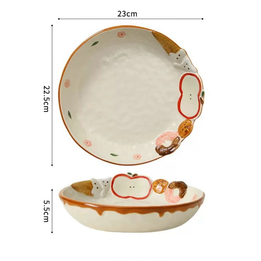 Hand-Painted Apple Embossed Ceramic Plate | 9-Inch