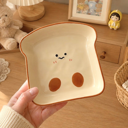 Kawaii Smiley Toast Ceramic Dish – 2 Sizes