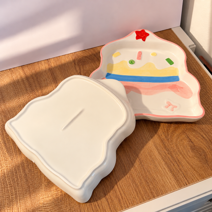 Hand-Painted Cake-Shaped Ceramic Dessert Plate – 7.7-Inch